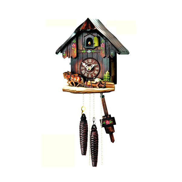  Cuckoo Clock - Chalet 1-day Black forest farm house cuckoo clock with two workhorses and one logger 22cm by Hubert Herr - Cuckoo Collections