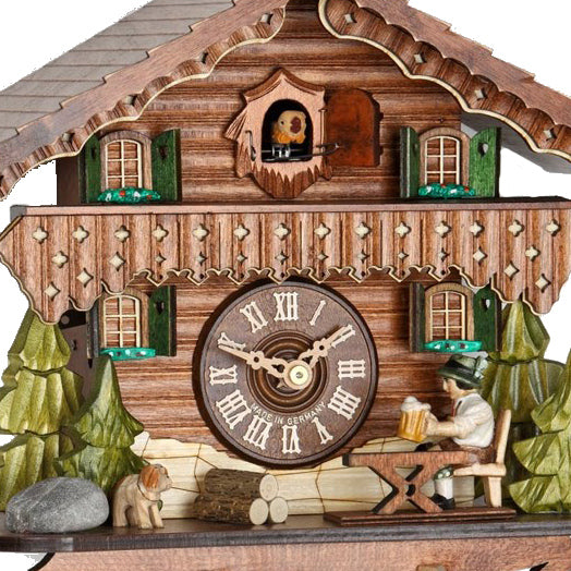  Cuckoo Clock - Chalet 1-day cuckoo clock with beer drinker and dog 24cm by Hekas - Cuckoo Collections