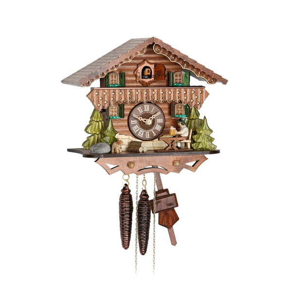  Cuckoo Clock - Chalet 1-day cuckoo clock with beer drinker and dog 24cm by Hekas - Cuckoo Collections
