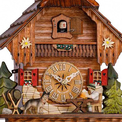  Cuckoo Clock - Chalet 1-day cuckoo clock with beer drinker and dog 26cm by Hekas - Cuckoo Collections
