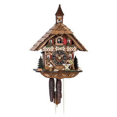  Cuckoo Clock - Chalet 1-day cuckoo clock with belfry bell-tower, and moving woodchopper 32cm by Hönes - Cuckoo Collections