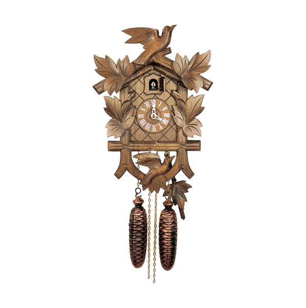  Cuckoo Clock - Carved 8-day cuckoo clock with birds and maple leaves 35cm by Hubert Herr - Cuckoo Collections