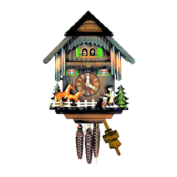  Cuckoo Clock - Chalet 1-day musical cuckoo clock with twin opening doors, two horses and a blacksmith 37cm by Hubert Herr - Cuckoo Collections