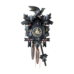  Cuckoo Clock - Carved 1-day cuckoo clock with hand-painted flowers and gold highlights (Black) 30cm by Hubert Herr - Cuckoo Collections