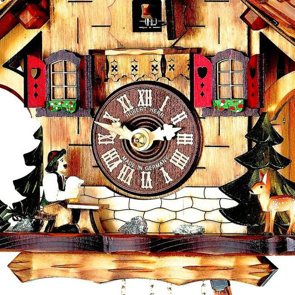  Cuckoo Clock - Chalet 1-day cuckoo clock with moving beer drinker and small deer 27cm by Hubert Herr - Cuckoo Collections