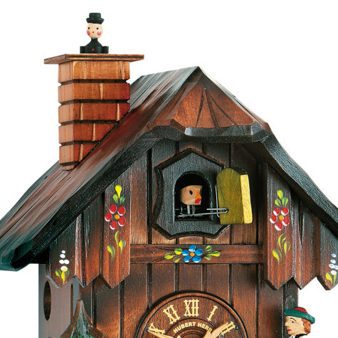  Cuckoo Clock - Chalet 1-day cuckoo clock with moving chimney sweep and wood chopper 23cm by Hubert Herr - Cuckoo Collections
