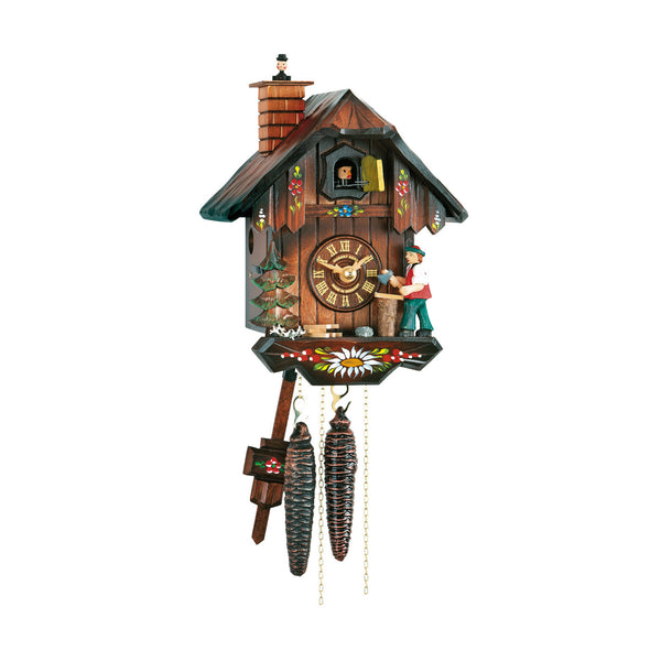  Cuckoo Clock - Chalet 1-day cuckoo clock with moving chimney sweep and wood chopper 23cm by Hubert Herr - Cuckoo Collections