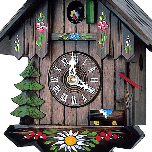  Cuckoo Clock - Chalet 1-day cuckoo clock with pine tree and hand-painted flowers 21cm by Hubert Herr - Cuckoo Collections