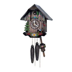  Cuckoo Clock - Chalet 1-day cuckoo clock with pine tree and hand-painted flowers 21cm by Hubert Herr - Cuckoo Collections