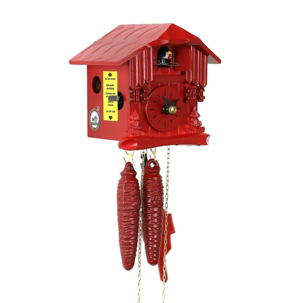  Cuckoo Clock - Chalet 1-day one-colour miniature cuckoo clock (Red) 13cm by Hubert Herr - Cuckoo Collections