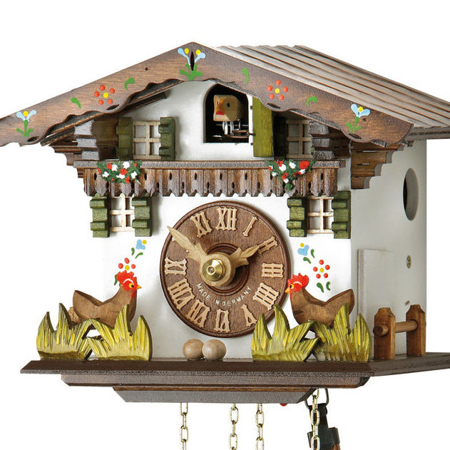 Chalet 1-day miniature cuckoo clock with two moving chickens