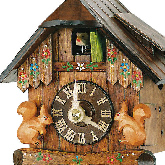 Cuckoo Clock - Chalet 1-day miniature cuckoo clock with two moving squirrels 13.5cm by Hubert Herr - Cuckoo Collections