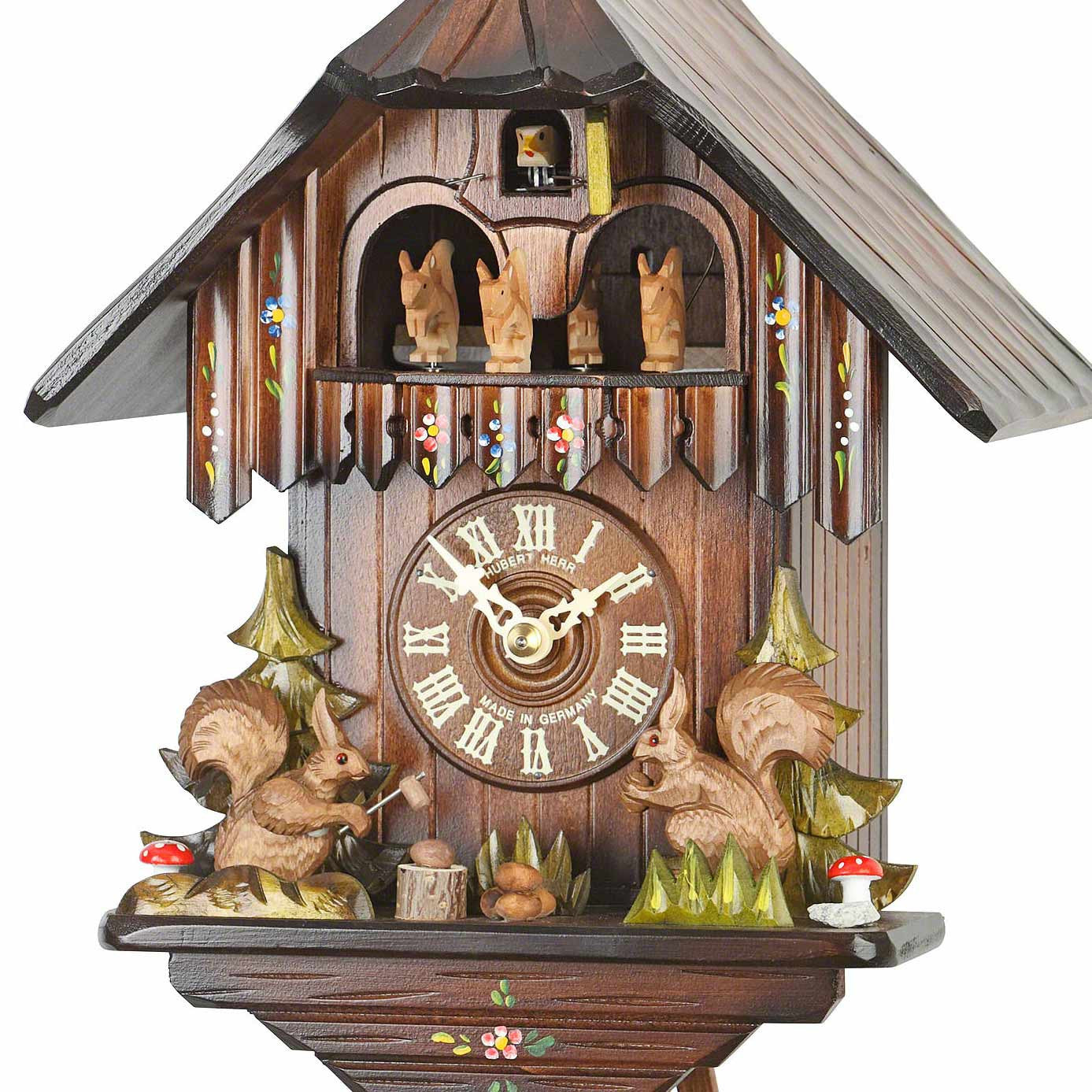 Chalet 1-day cuckoo clock with dancing squirrels 30cm by Hubert