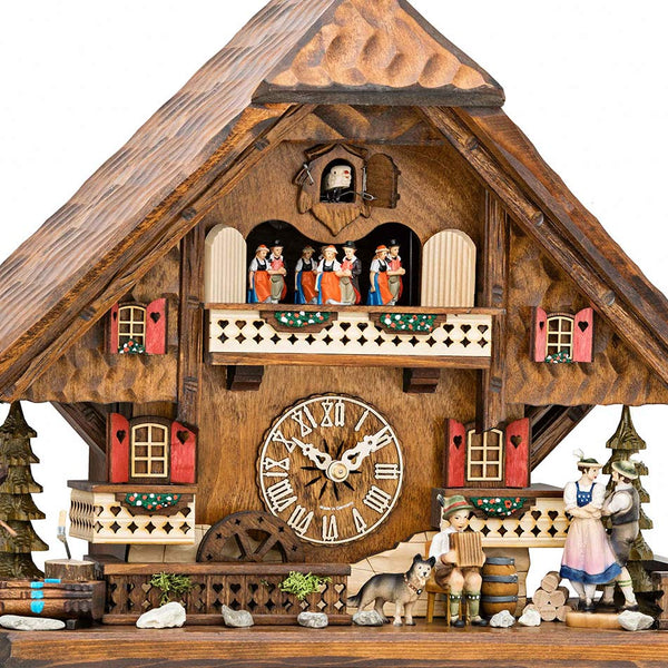  Cuckoo Clock - Chalet 1-day musical cuckoo clock Black Forest lovers, accordion player, dog, mill-wheel, and dancers 42cm by Hekas - Cuckoo Collections