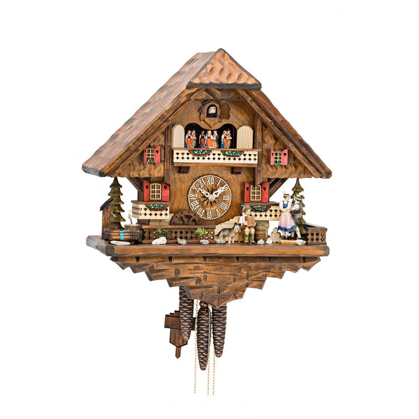  Cuckoo Clock - Chalet 1-day musical cuckoo clock Black Forest lovers, accordion player, dog, mill-wheel, and dancers 42cm by Hekas - Cuckoo Collections