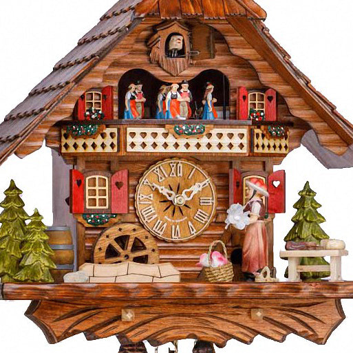  Cuckoo Clock - Chalet 1-day musical cuckoo clock Black Forest woman, mill wheel and dancers 34cm by Hekas - Cuckoo Collections