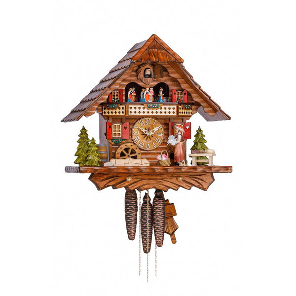  Cuckoo Clock - Chalet 1-day musical cuckoo clock Black Forest woman, mill wheel and dancers 34cm by Hekas - Cuckoo Collections