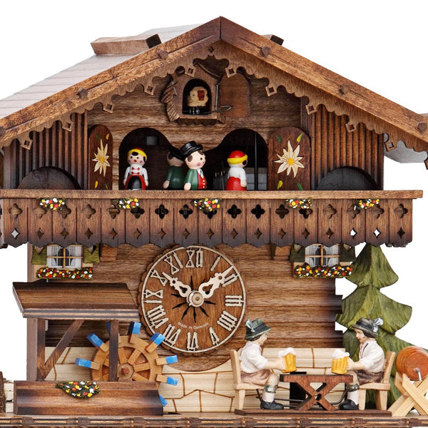  Cuckoo Clock - Chalet 1-day musical cuckoo clock with beer drinkers, mill-wheel, and dancers 30cm by Hekas - Cuckoo Collections