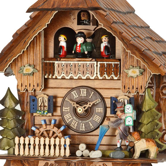  Cuckoo Clock - Chalet 1-day musical cuckoo clock with clock peddler, dog, mill-wheel, and dancers 40cm by Hekas - Cuckoo Collections