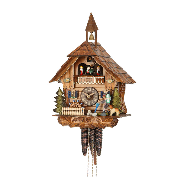  Cuckoo Clock - Chalet 1-day musical cuckoo clock with clock peddler, dog, mill-wheel, and dancers 40cm by Hekas - Cuckoo Collections