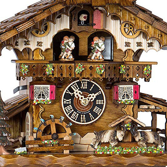  Cuckoo Clock - Chalet 1-day musical cuckoo clock with goats, turning mill-wheel, and moving dancers 32cm by Hönes - Cuckoo Collections
