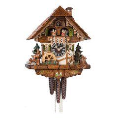  Cuckoo Clock - Chalet 1-day musical cuckoo clock with mill-wheel, squirrel, goat, moving wanderer, and dancers 30cm by Hönes - Cuckoo Collections