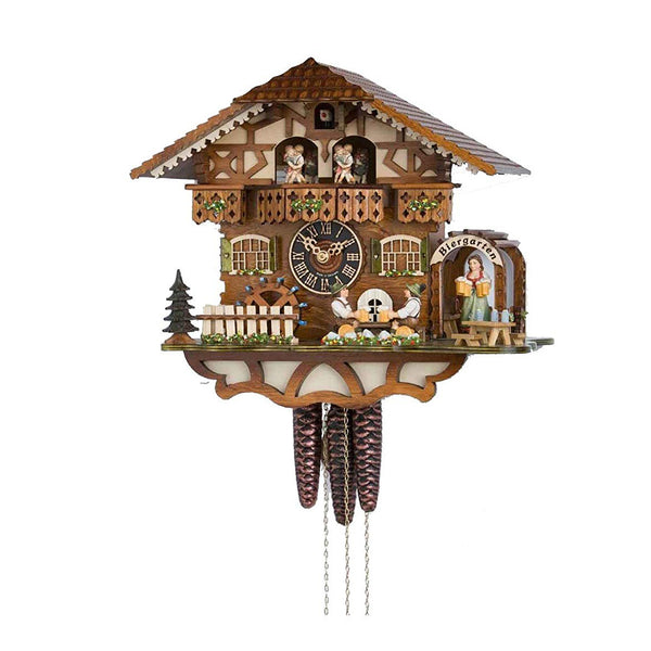  Cuckoo Clock - Chalet 1-day musical cuckoo clock with moving beer drinkers, mill-wheel in the Beer garden with lady and dancers 30cm by Hönes - Cuckoo Collections