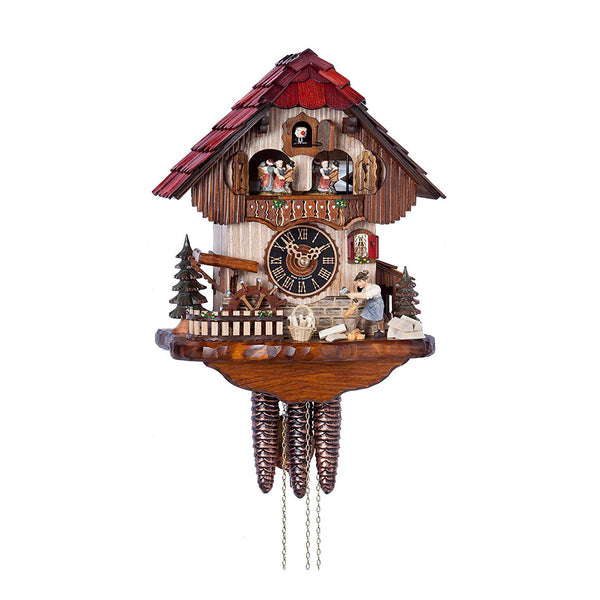  Cuckoo Clock - Chalet 1-day musical cuckoo clock with moving woodchopper, mill-wheel and dancers 33cm by Hönes - Cuckoo Collections