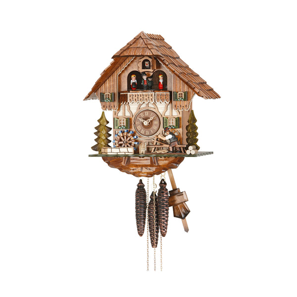  Cuckoo Clock - Chalet 1-day musical cuckoo clock with shingle-maker, mill-wheel, and glockenspiel dancers 33cm by Hekas - Cuckoo Collections