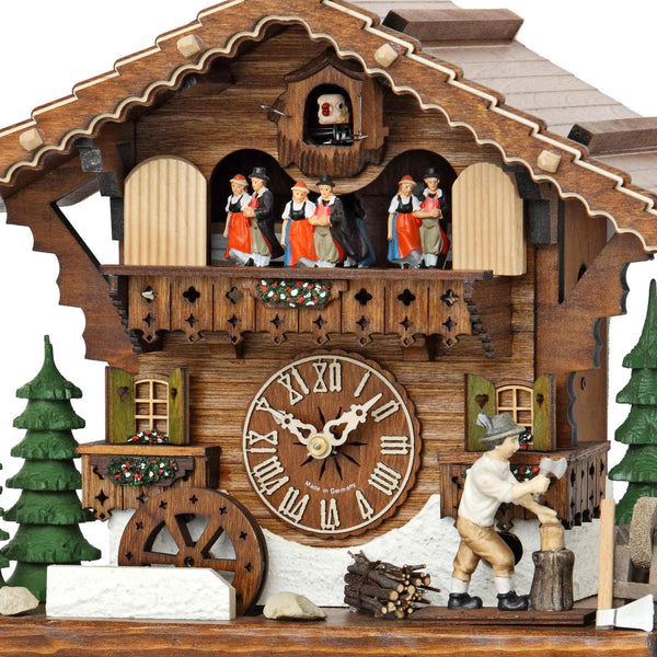  Cuckoo Clock - Chalet 1-day musical cuckoo clock with wood-chopper, mill-wheel and dancers 30cm by Hekas - Cuckoo Collections
