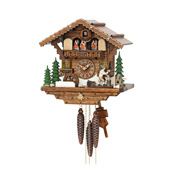  Cuckoo Clock - Chalet 1-day musical cuckoo clock with wood-chopper, mill-wheel and dancers 30cm by Hekas - Cuckoo Collections