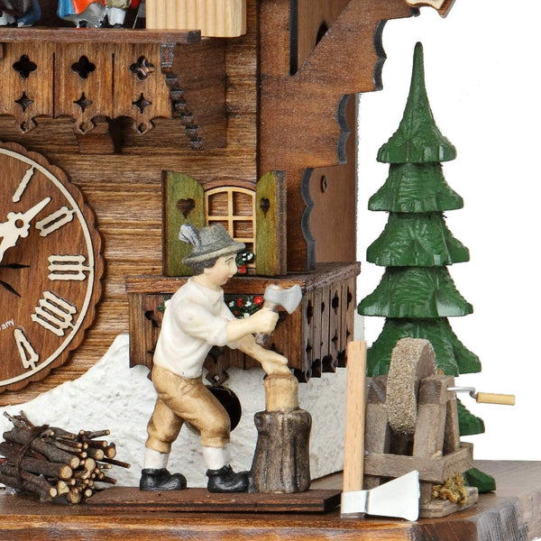  Cuckoo Clock - Chalet 1-day musical cuckoo clock with wood-chopper, mill-wheel and dancers 30cm by Hekas - Cuckoo Collections