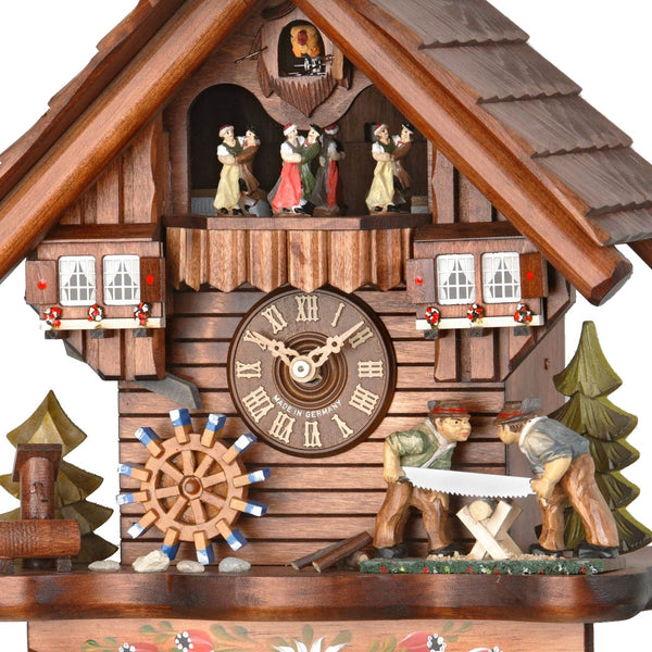  Cuckoo Clock - Chalet 1-day musical cuckoo clock with wood-choppers, mill-wheel, and dancers 36cm by Hekas - Cuckoo Collections