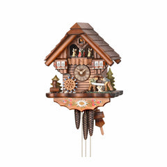  Cuckoo Clock - Chalet 1-day musical cuckoo clock with wood-choppers, mill-wheel, and dancers 36cm by Hekas - Cuckoo Collections