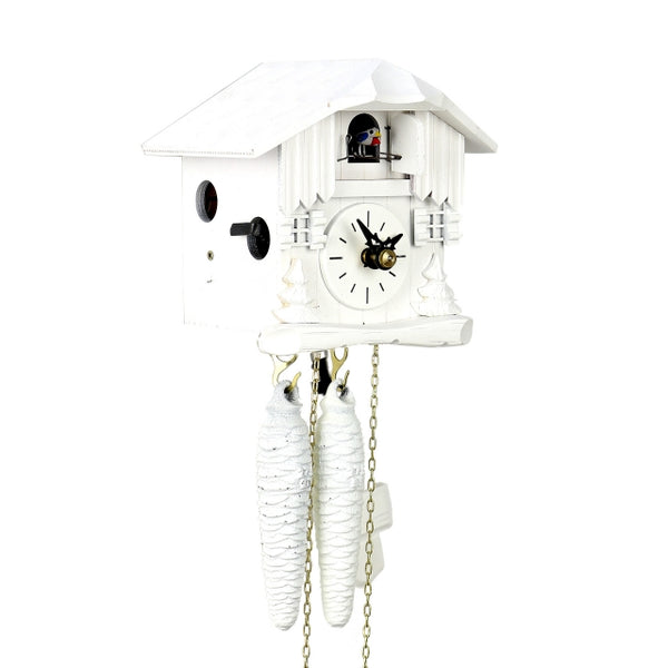  Cuckoo Clock - Chalet 1-day one-colour miniature cuckoo clock (White) 13cm by Hubert Herr - Cuckoo Collections