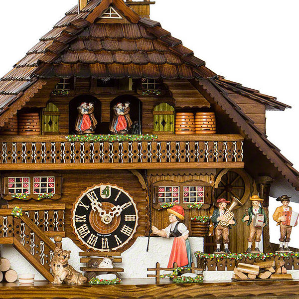 Cuckoo Clock - Chalet 8-day '2013 winner cuckoo clock of the year' musical cuckoo clock with Black Forest bell ringer, village musicians, cat, dog, belfry bell tower and dancers 55cm by Hönes - Cuckoo Collections