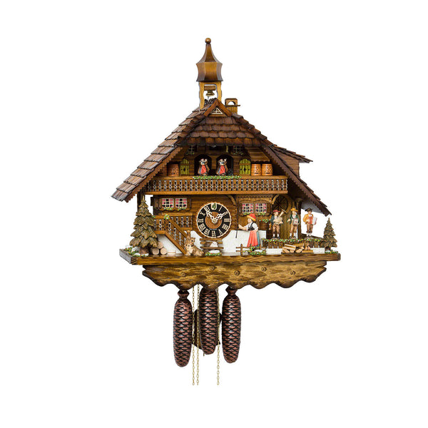  Cuckoo Clock - Chalet 8-day '2013 winner cuckoo clock of the year' musical cuckoo clock with Black Forest bell ringer, village musicians, cat, dog, belfry bell tower and dancers 55cm by Hönes - Cuckoo Collections