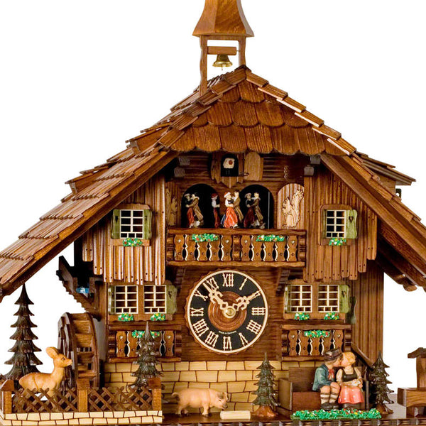  Cuckoo Clock - Chalet 8-day '2014 winner cuckoo clock of the year' musical cuckoo clock with moving lovers, mill-wheel, deer, pig, belfry bell tower, and dancers 58cm by Hönes - Cuckoo Collections