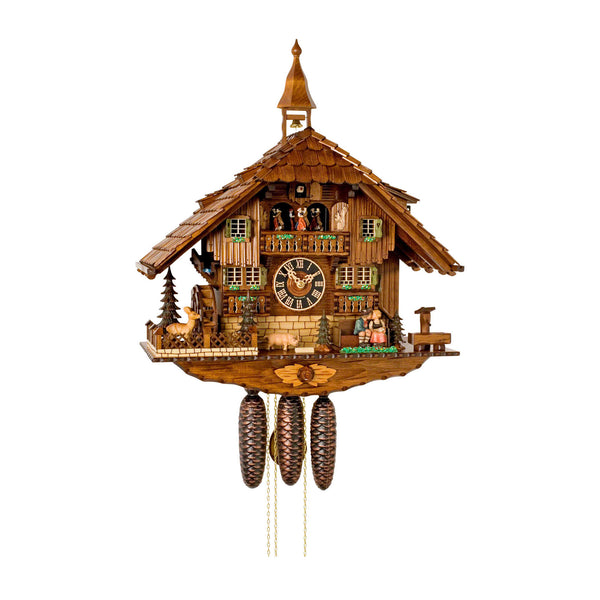  Cuckoo Clock - Chalet 8-day '2014 winner cuckoo clock of the year' musical cuckoo clock with moving lovers, mill-wheel, deer, pig, belfry bell tower, and dancers 58cm by Hönes - Cuckoo Collections