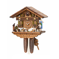  Cuckoo Clock - Chalet 8-day cuckoo clock with alphorn blower, dog and edelweiss flowers 36cm by Hekas - Cuckoo Collections