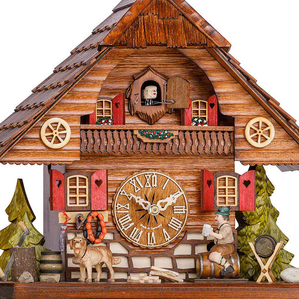  Cuckoo Clock - Chalet 8-day cuckoo clock with beer drinker on keg and dog 32cm by Hekas - Cuckoo Collections
