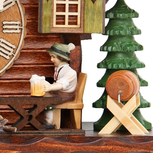  Cuckoo Clock - Chalet 8-day cuckoo clock with beer-drinker, wood-pile and hay bale 32cm by Hekas - Cuckoo Collections