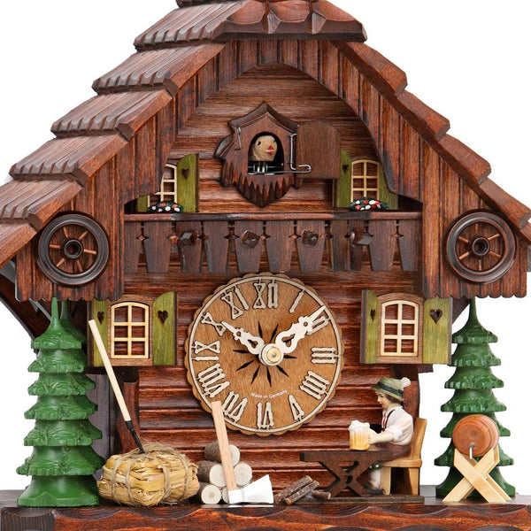 Cuckoo Clock - Chalet 8-day cuckoo clock with beer-drinker, wood-pile and hay bale 32cm by Hekas - Cuckoo Collections