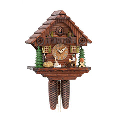  Cuckoo Clock - Chalet 8-day cuckoo clock with beer-drinker, wood-pile and hay bale 32cm by Hekas - Cuckoo Collections