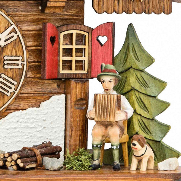  Cuckoo Clock - Chalet 8-day cuckoo clock with Black Forest lovers, accordion player, and dog 32cm by Hekas - Cuckoo Collections