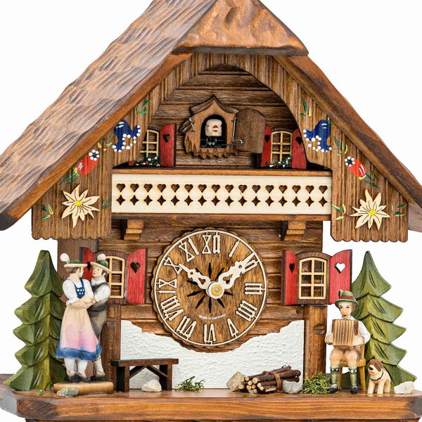  Cuckoo Clock - Chalet 8-day cuckoo clock with Black Forest lovers, accordion player, and dog 32cm by Hekas - Cuckoo Collections