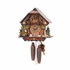  Cuckoo Clock - Chalet 8-day cuckoo clock with sled, water-pump, log pile and painted flowers 30cm by Hekas - Cuckoo Collections