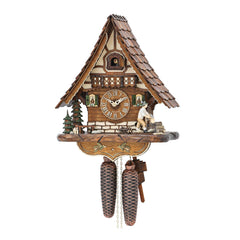  Cuckoo Clock - Chalet 8-day cuckoo clock with steep chalet roof, wood-chopper and dog 36cm by Hekas - Cuckoo Collections