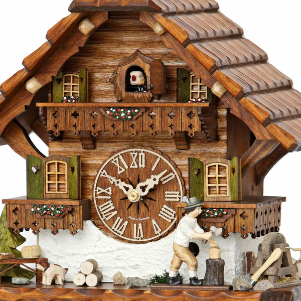  Cuckoo Clock - Chalet 8-day cuckoo clock with wood-chopper and dog 32cm by Hekas - Cuckoo Collections