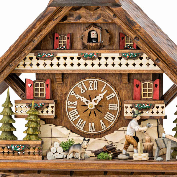  Cuckoo Clock - Chalet 8-day cuckoo clock with wood-chopper and dog 42cm by Hekas - Cuckoo Collections